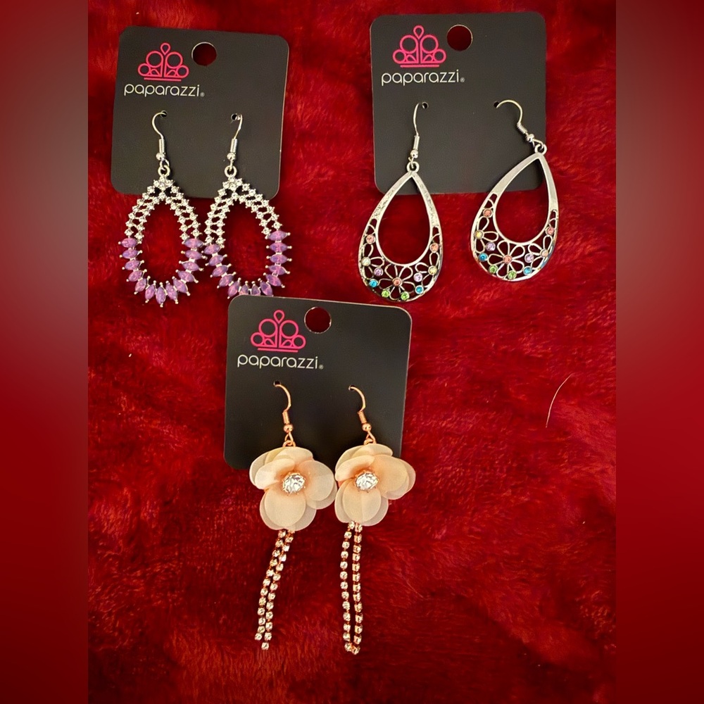 Paparazzi Purple, Silver, and Cream Earring Trio